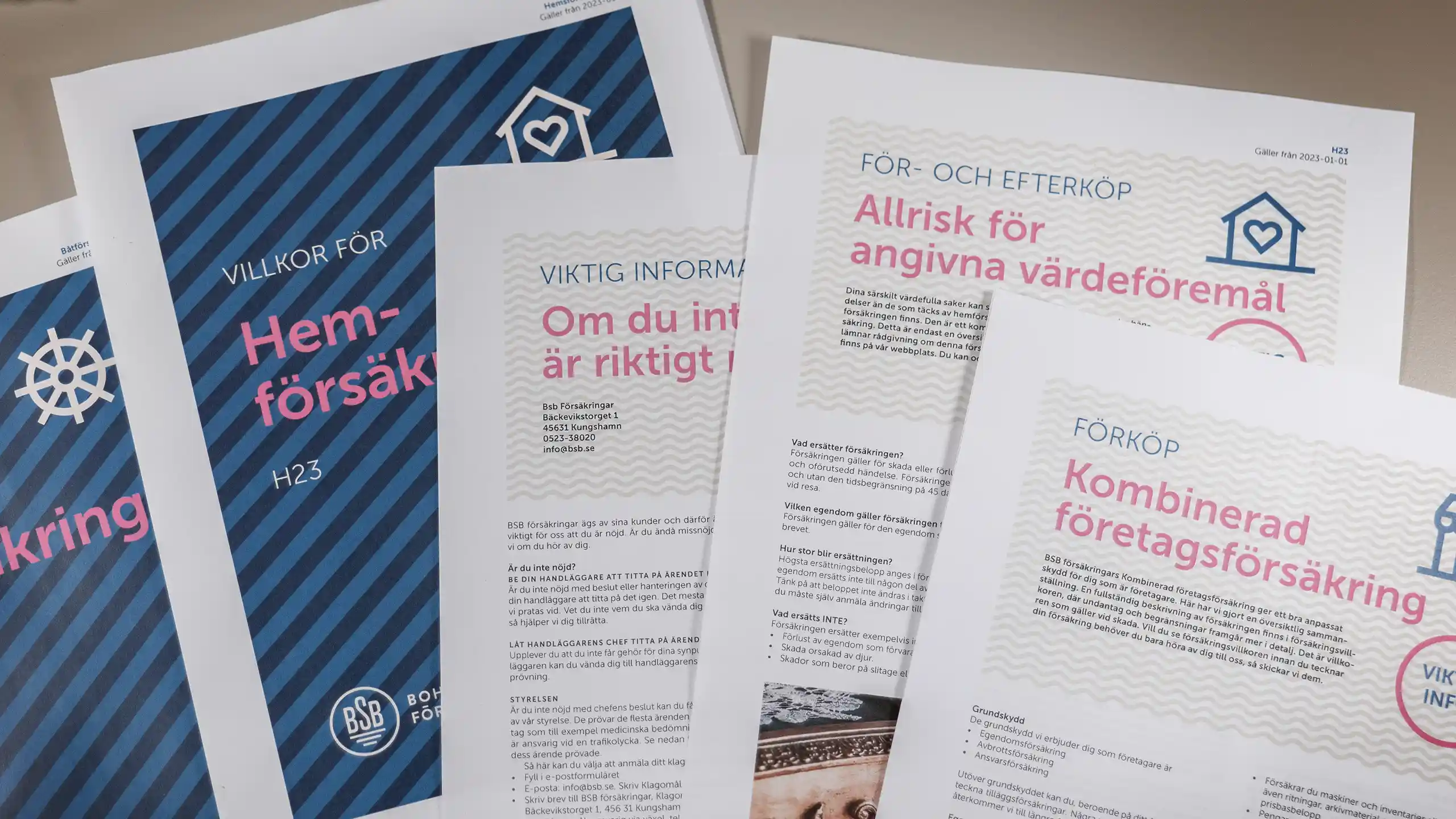 Utformning, sättning, formatering av villkor, förköp, efterköp och viktig information till BSB försäkringar i Kungshamn, Bohuslän.