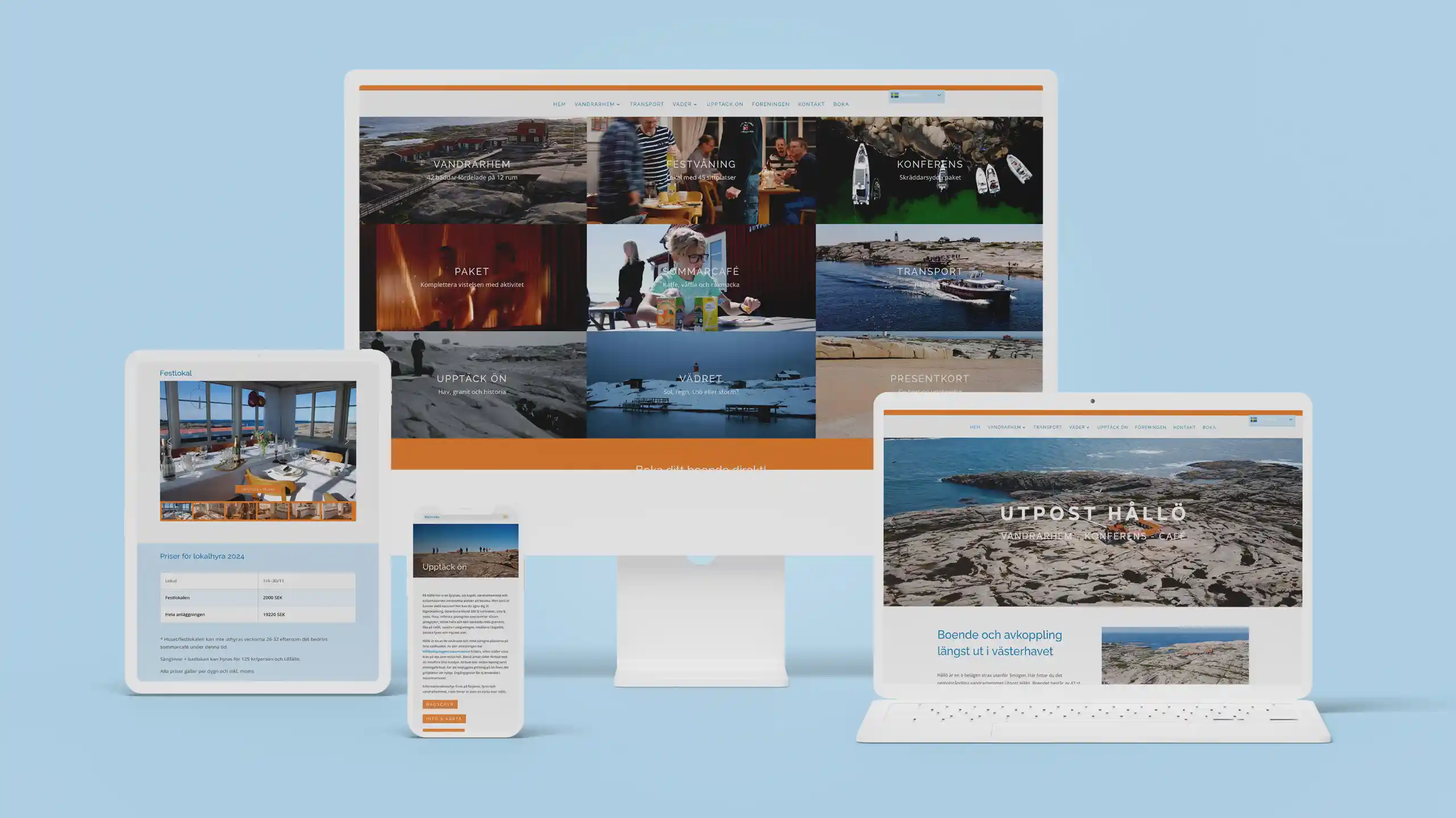Webbdesign till vandrarhemmet Utpost Hållö. Responsiv, adaptiv, mobilanpassad hemsida uppbyggd i Wordpress.